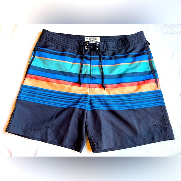 Penguin By Munsingwear Multicolor Stripes Swim Trunk. Size 32 - Picture 1 of 15
